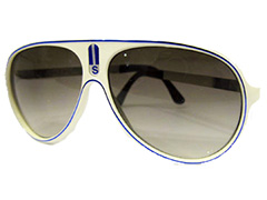 Valkoset Aviator -lasit sinisellä koristeraidalla - Design nr. 1018